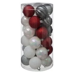 Boules De Noël 60 Mm X30 Rouge, Gris Et Blanc