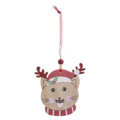 ATMOSPHERA Lot De 4 Sujets De Noël "Chat" 12cm Beige & Rouge -Homcom Boutique 3560231593193 5