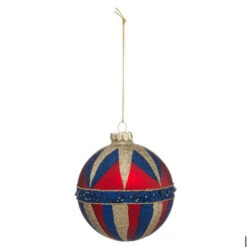Boule De Noël En Verre "La Piste" 9cm Rouge & Bleu