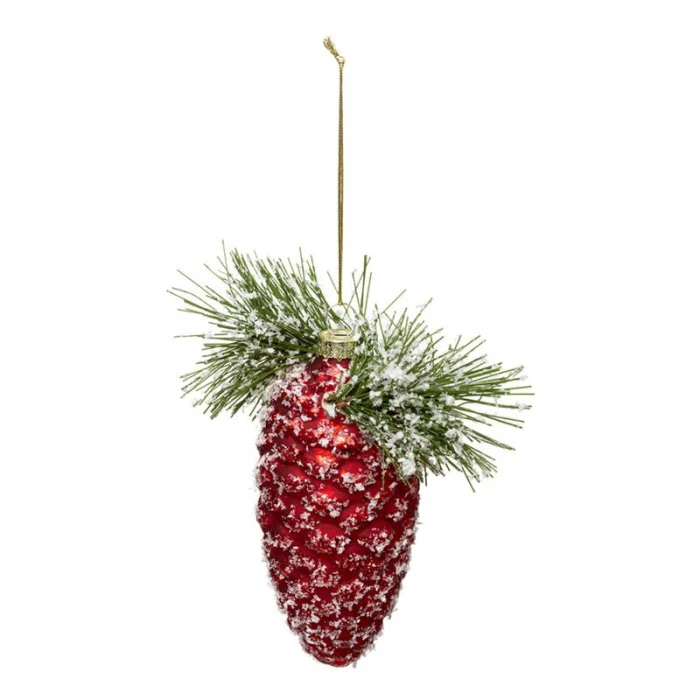 Sujet De Noël Pomme De Pin "Soir" 13cm Rouge 1 Sujet De Noël Pomme De Pin "Soir" 13cm Rouge