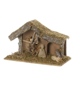 Crèche De Noël Avec Mousse Et écorces H 24 Cm
