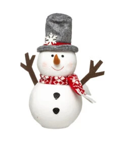 Déco De Noël Bonhomme De Neige Chapeau Gris Et écharpe Rouge H 34 Cm