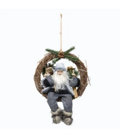 Couronne De Noël Avec Père Noël Skieur En Fourrure Grise
