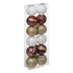 Lot De 12 Boules De Noël "Héritage" 4cm Rouge & Blanc