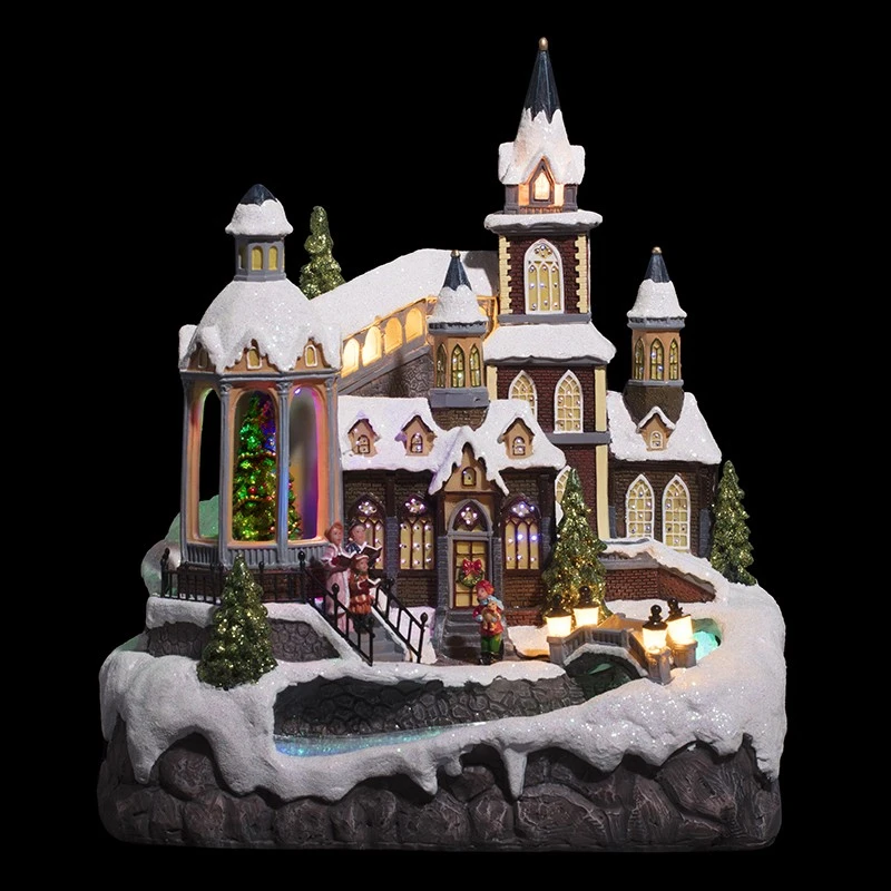 Eglise De Noël Avec Rivière Animée Et Lumineuse - Multicolore 2 Eglise De Noël Avec Rivière Animée Et Lumineuse - Multicolore – Image 2