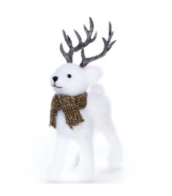Déco De Noël Renne Blanc Debout H 19 Cm