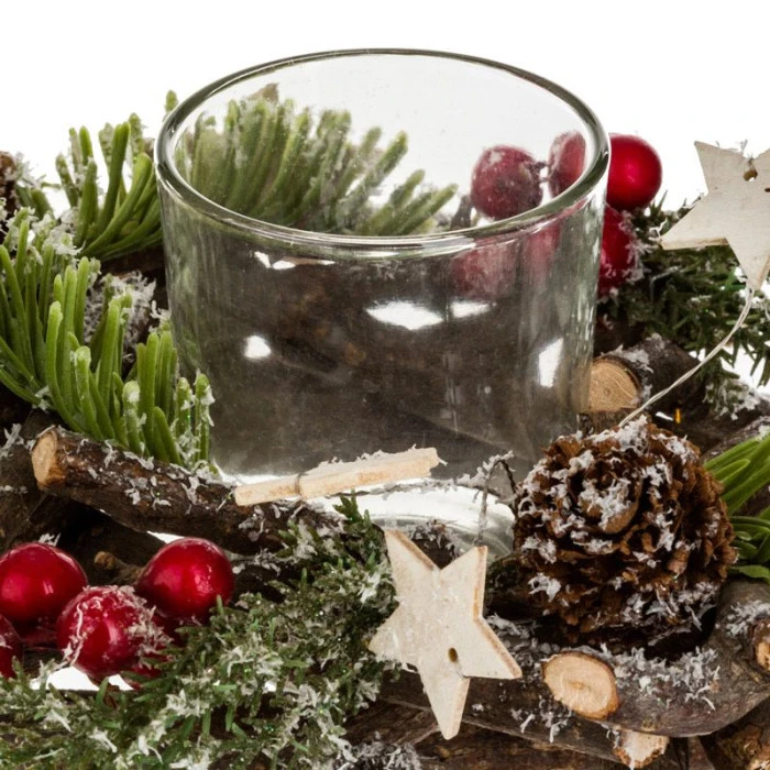 Lot De 4 Photophores Bûche "Soir De Noël" 39cm Vert 1 Lot De 4 Photophores Bûche "Soir De Noël" 39cm Vert