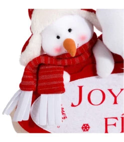 Pancarte Père Noël Et Bonhommes De Neige Rouges - Rouge