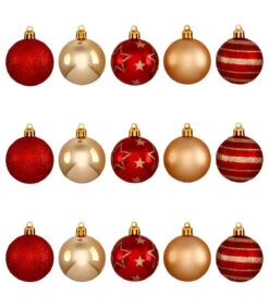 Déco De Sapin Lot De 15 Boules De Noël D 5 Cm - Rouge Et Blanc