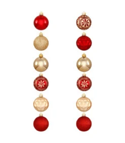 Déco De Sapin Lot De 12 Boules De Noël D 6 Cm - Rouge Et Doré