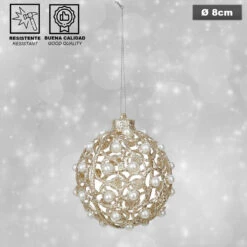 Boule De Noël Dorée 80 Mm Avec Perles Incrustées