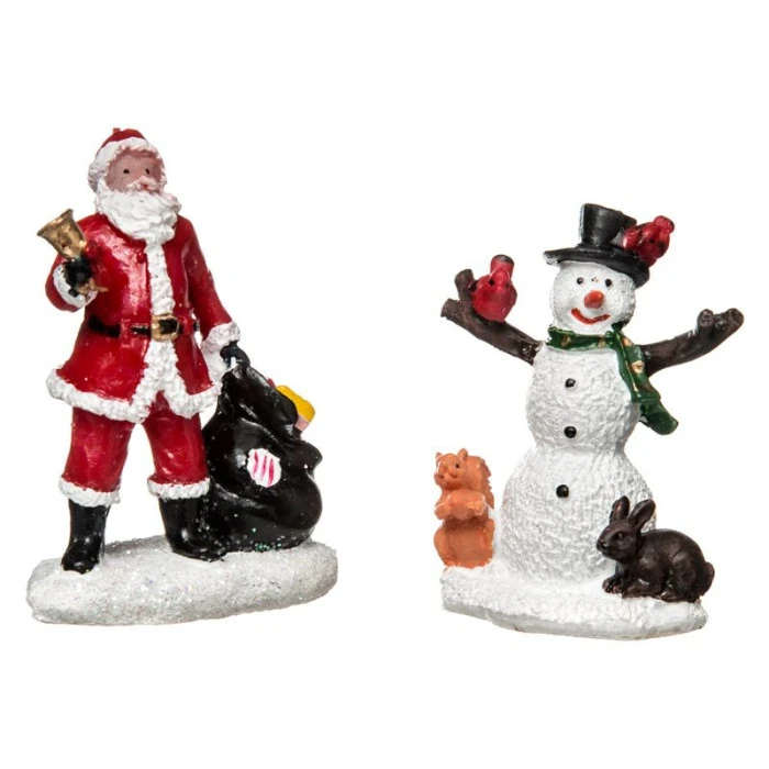 Lot De 2 Santons "Père Noël & Bonhomme De Neige" 6cm Blanc 1 Lot De 2 Santons "Père Noël & Bonhomme De Neige" 6cm Blanc