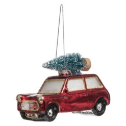 Sujet De Noël Voiture "Vintage" 10cm Rouge & Vert