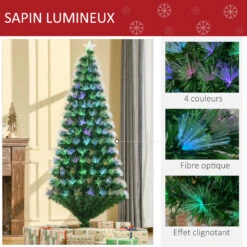 HOMCOM Sapin De Noël Artificiel Lumineux Fibre Optique LED Multimode Multicolore + Support Pied Ø 84 X 180H Cm 230 Branches étoile Sommet Brillante Vert -Homcom Boutique 3662970008966 5