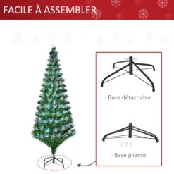 HOMCOM Sapin De Noël Artificiel Lumineux Fibre Optique LED Multimode Multicolore + Support Pied Ø 84 X 180H Cm 230 Branches étoile Sommet Brillante Vert -Homcom Boutique 3662970008966 7