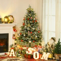 HOMCOM Sapin De Noël Artificiel Enneigé Ø 75 X 150H Cm 451 Branches épines Imitation Nordmann Grand Réalisme 56 Houx