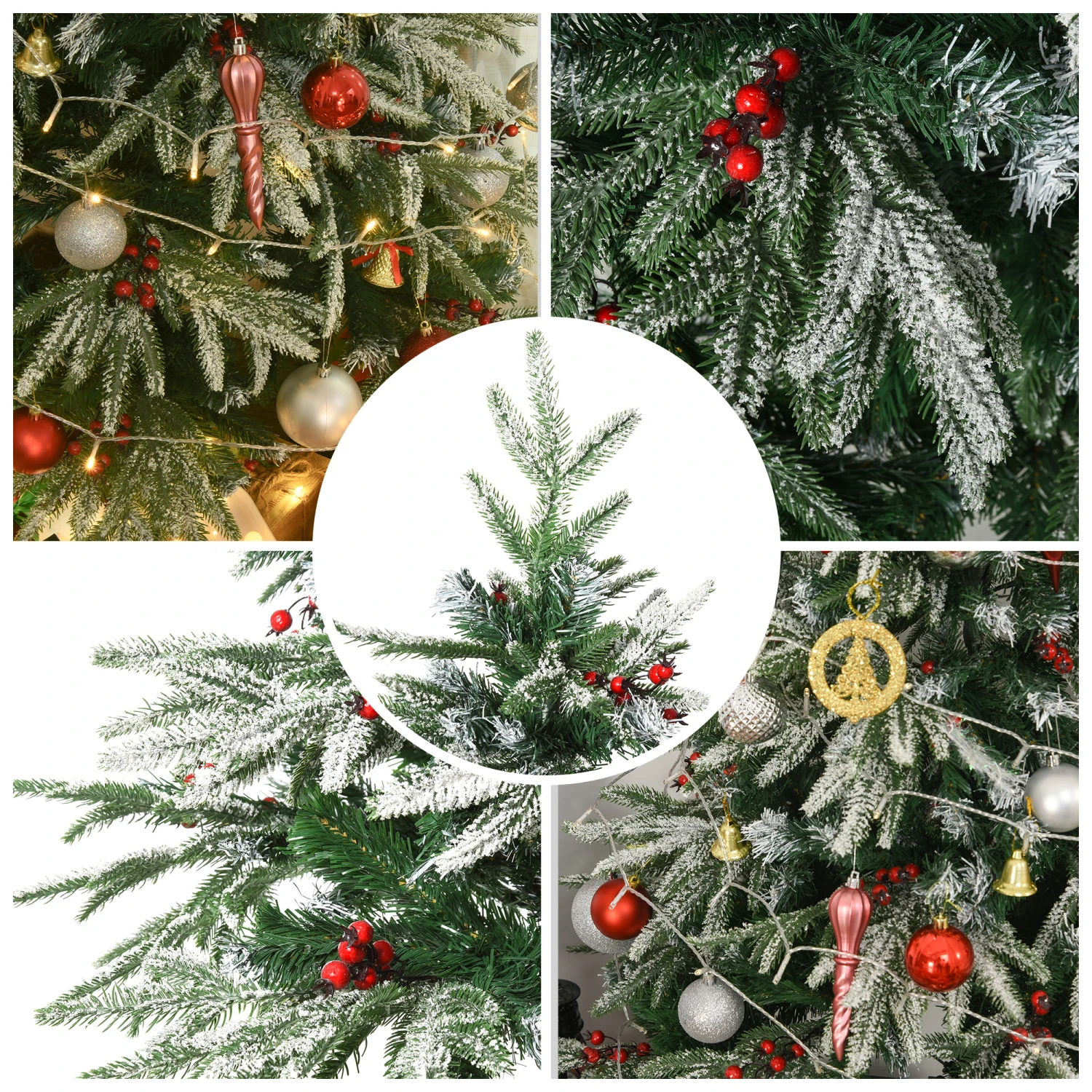 HOMCOM Sapin De Noël Artificiel Enneigé Ø 75 X 150H Cm 451 Branches épines Imitation Nordmann Grand Réalisme 56 Houx 4 HOMCOM Sapin De Noël Artificiel Enneigé Ø 75 X 150H Cm 451 Branches épines Imitation Nordmann Grand Réalisme 56 Houx – Image 4