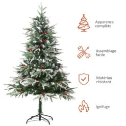 HOMCOM Sapin De Noël Artificiel Enneigé Ø 75 X 150H Cm 451 Branches épines Imitation Nordmann Grand Réalisme 56 Houx 13 HOMCOM Sapin De Noël Artificiel Enneigé Ø 75 X 150H Cm 451 Branches épines Imitation Nordmann Grand Réalisme 56 Houx -Homcom Boutique 3662970073902 7