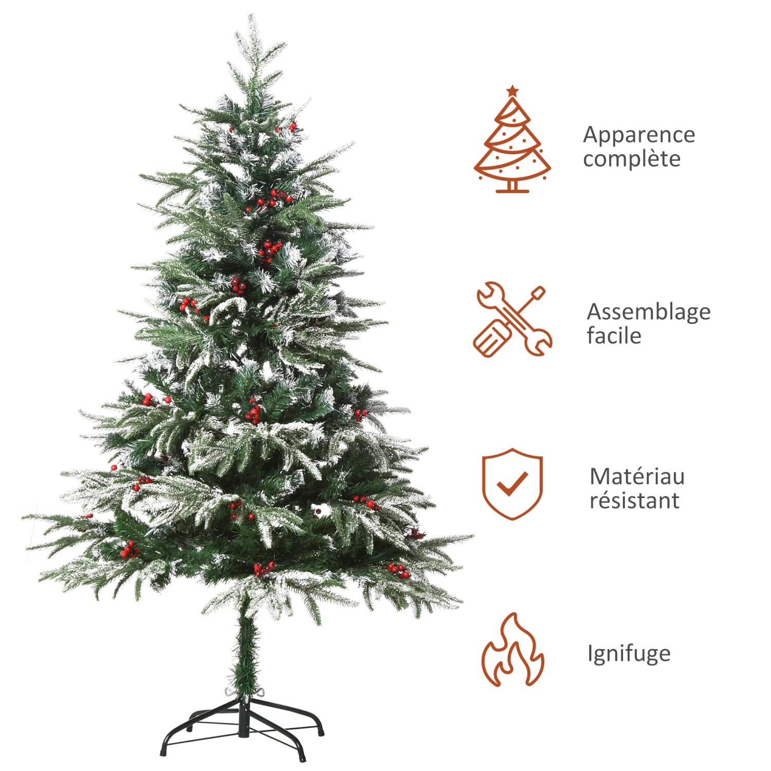 HOMCOM Sapin De Noël Artificiel Enneigé Ø 75 X 150H Cm 451 Branches épines Imitation Nordmann Grand Réalisme 56 Houx 7 HOMCOM Sapin De Noël Artificiel Enneigé Ø 75 X 150H Cm 451 Branches épines Imitation Nordmann Grand Réalisme 56 Houx – Image 7