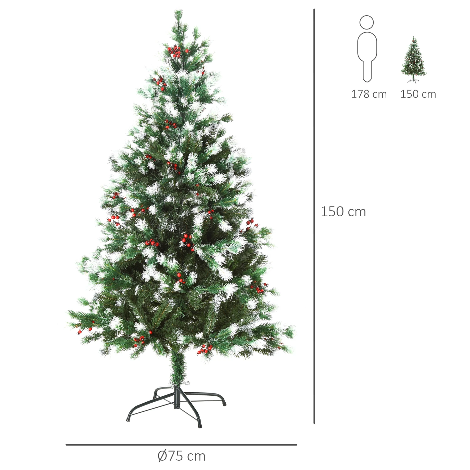 HOMCOM Sapin De Noël Artificiel Branches Enneigées Ø 75 X 150H Cm 554 Branches épines Imitation Nordmann Grand Réalisme 41 Houx 3 HOMCOM Sapin De Noël Artificiel Branches Enneigées Ø 75 X 150H Cm 554 Branches épines Imitation Nordmann Grand Réalisme 41 Houx – Image 3