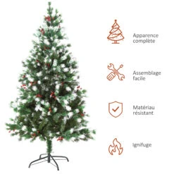 HOMCOM Sapin De Noël Artificiel Branches Enneigées Ø 75 X 150H Cm 554 Branches épines Imitation Nordmann Grand Réalisme 41 Houx 13 HOMCOM Sapin De Noël Artificiel Branches Enneigées Ø 75 X 150H Cm 554 Branches épines Imitation Nordmann Grand Réalisme 41 Houx -Homcom Boutique 3662970073933 7