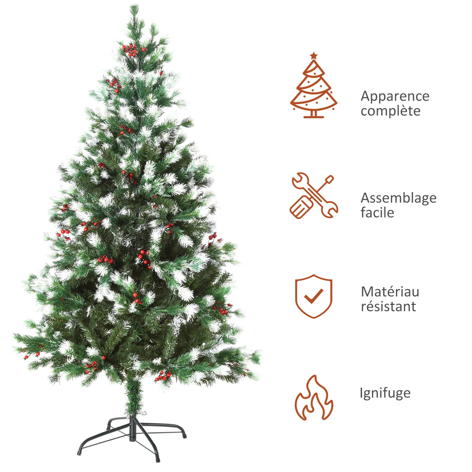 HOMCOM Sapin De Noël Artificiel Branches Enneigées Ø 75 X 150H Cm 554 Branches épines Imitation Nordmann Grand Réalisme 41 Houx 7 HOMCOM Sapin De Noël Artificiel Branches Enneigées Ø 75 X 150H Cm 554 Branches épines Imitation Nordmann Grand Réalisme 41 Houx – Image 7