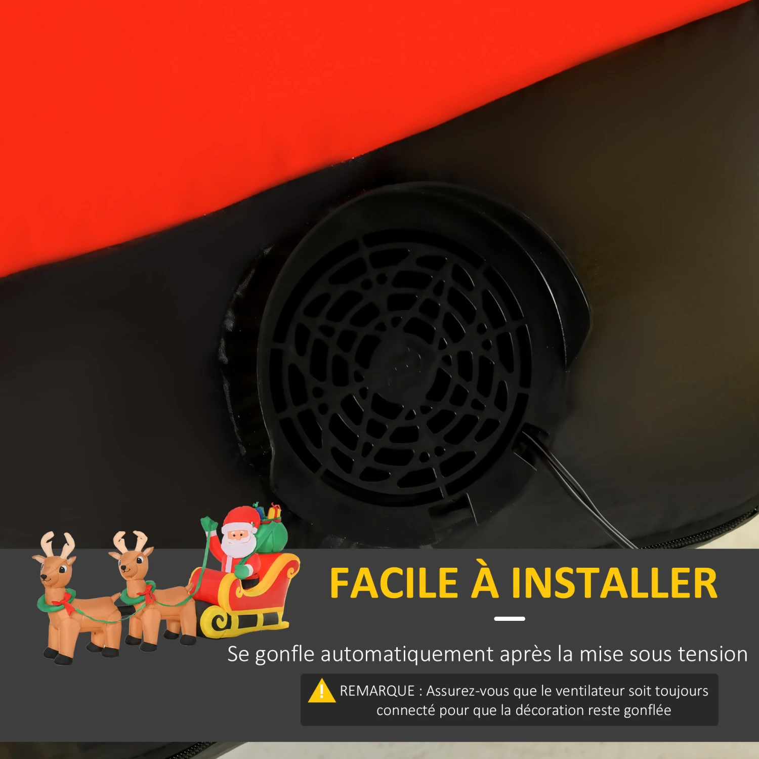 HOMCOM Père Noël Gonflable LED Dim. 240L X 57l X 112H Cm Avec Traîneau, Rennes, Hotte 6 LED Polyester Imperméable 6 HOMCOM Père Noël Gonflable LED Dim. 240L X 57l X 112H Cm Avec Traîneau, Rennes, Hotte 6 LED Polyester Imperméable – Image 6