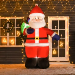 HOMCOM Père Noël Gonflable LED 2,4H M Avec Hotte Polyester Imperméable Rouge