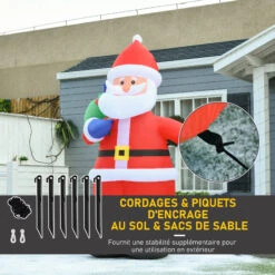 HOMCOM Père Noël Gonflable LED 2,4H M Avec Hotte Polyester Imperméable Rouge -Homcom Boutique 3662970093047 7