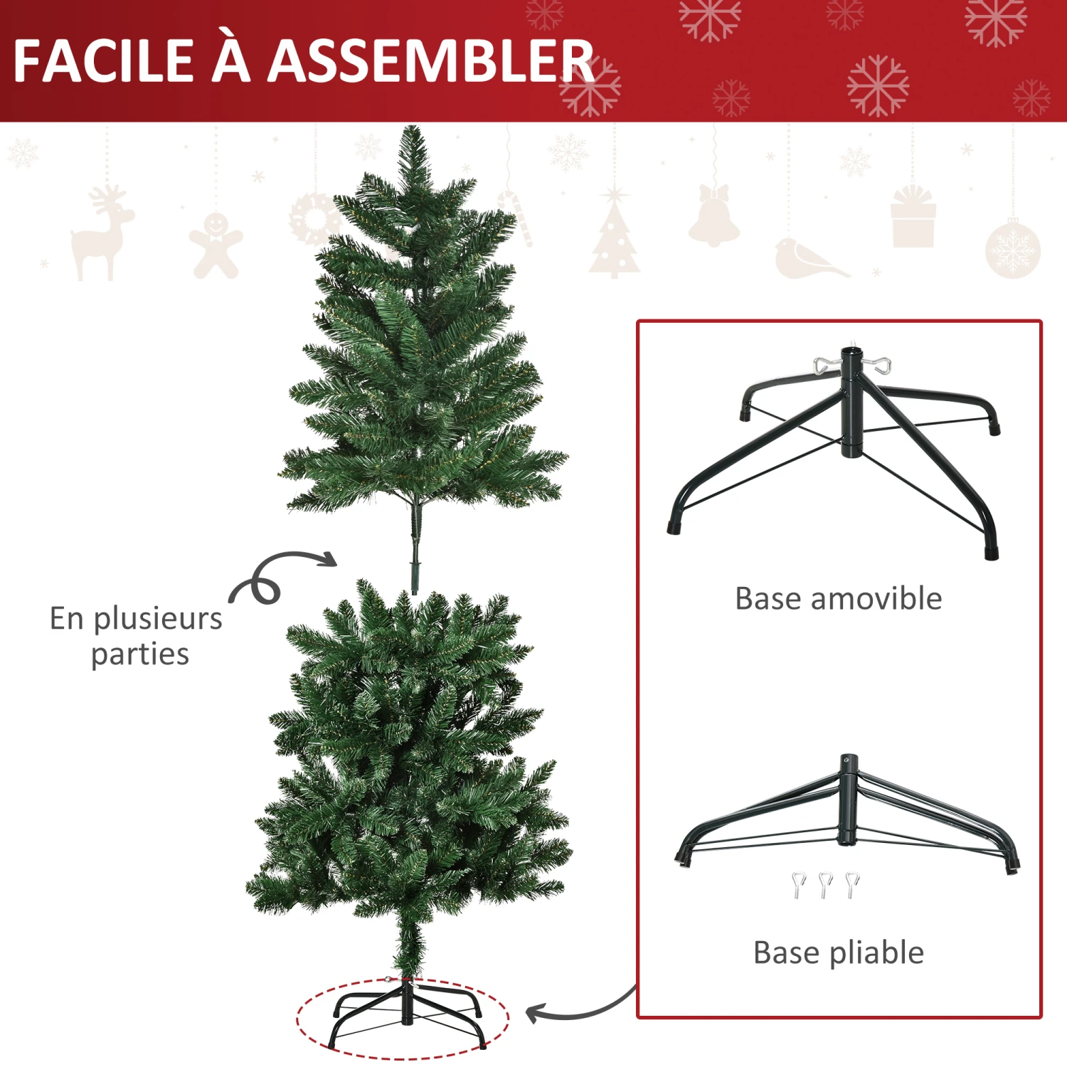 HOMCOM Sapin De Noël Artificiel Ø 75 X 150H Cm 454 Branches épines Imitation Nordmann Grand Réalisme Vert 6 HOMCOM Sapin De Noël Artificiel Ø 75 X 150H Cm 454 Branches épines Imitation Nordmann Grand Réalisme Vert – Image 6