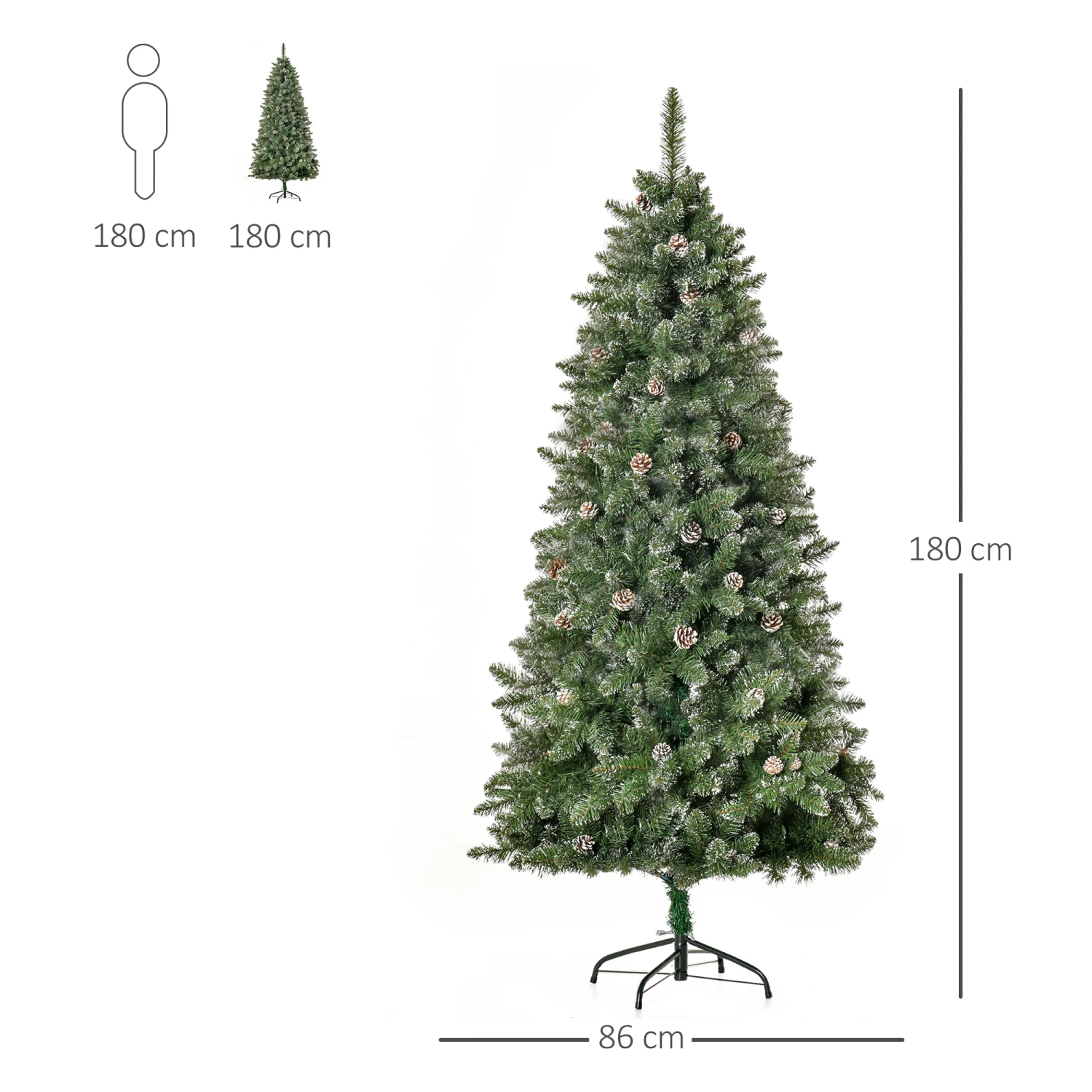 HOMCOM Sapin De Noël Artificiel Aspect Enneigé Ø 86 X 180H Cm 50 Pommes De Pin 718 Branches épines Imitation Nordmann Grand Réalisme 3 HOMCOM Sapin De Noël Artificiel Aspect Enneigé Ø 86 X 180H Cm 50 Pommes De Pin 718 Branches épines Imitation Nordmann Grand Réalisme – Image 3