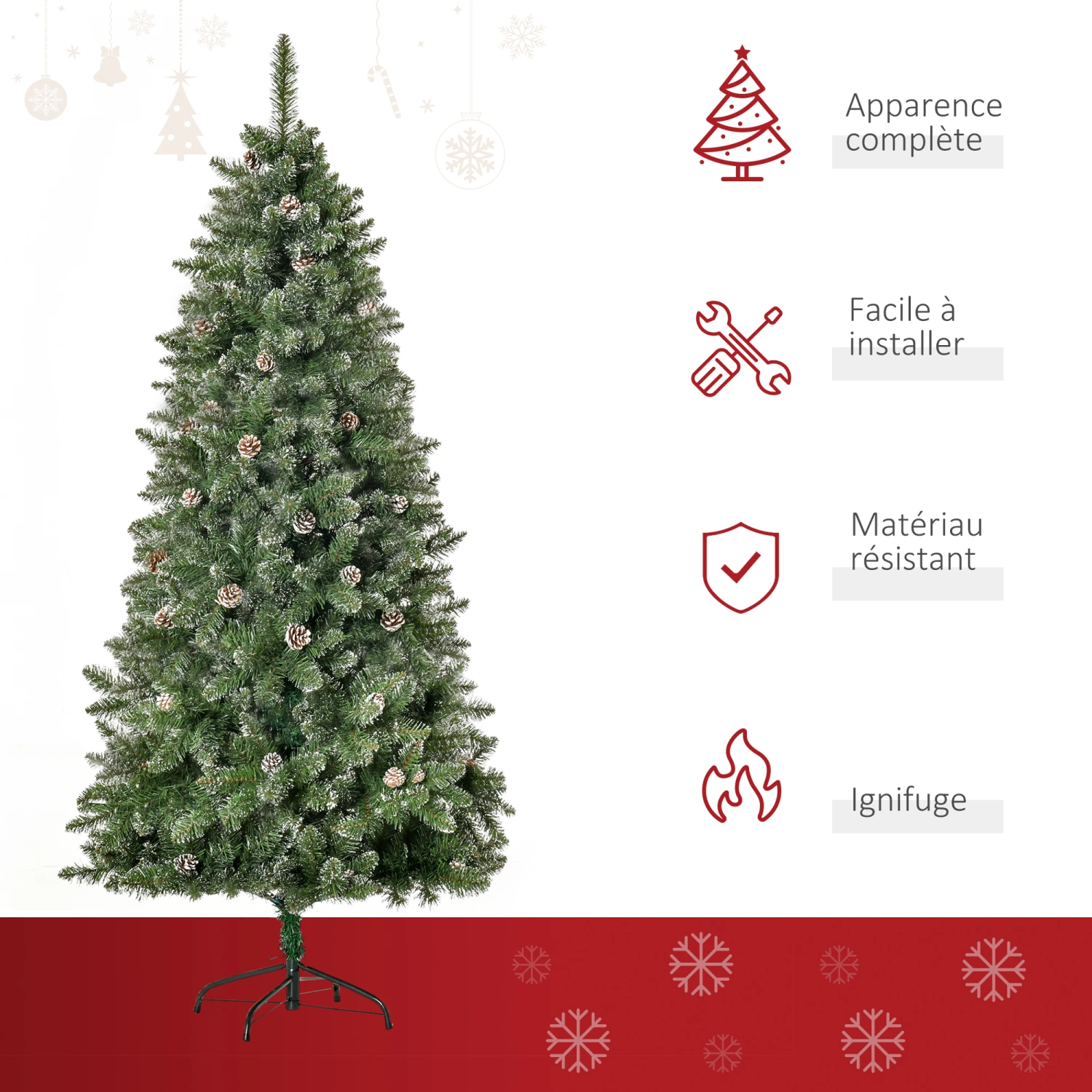 HOMCOM Sapin De Noël Artificiel Aspect Enneigé Ø 86 X 180H Cm 50 Pommes De Pin 718 Branches épines Imitation Nordmann Grand Réalisme 4 HOMCOM Sapin De Noël Artificiel Aspect Enneigé Ø 86 X 180H Cm 50 Pommes De Pin 718 Branches épines Imitation Nordmann Grand Réalisme – Image 4