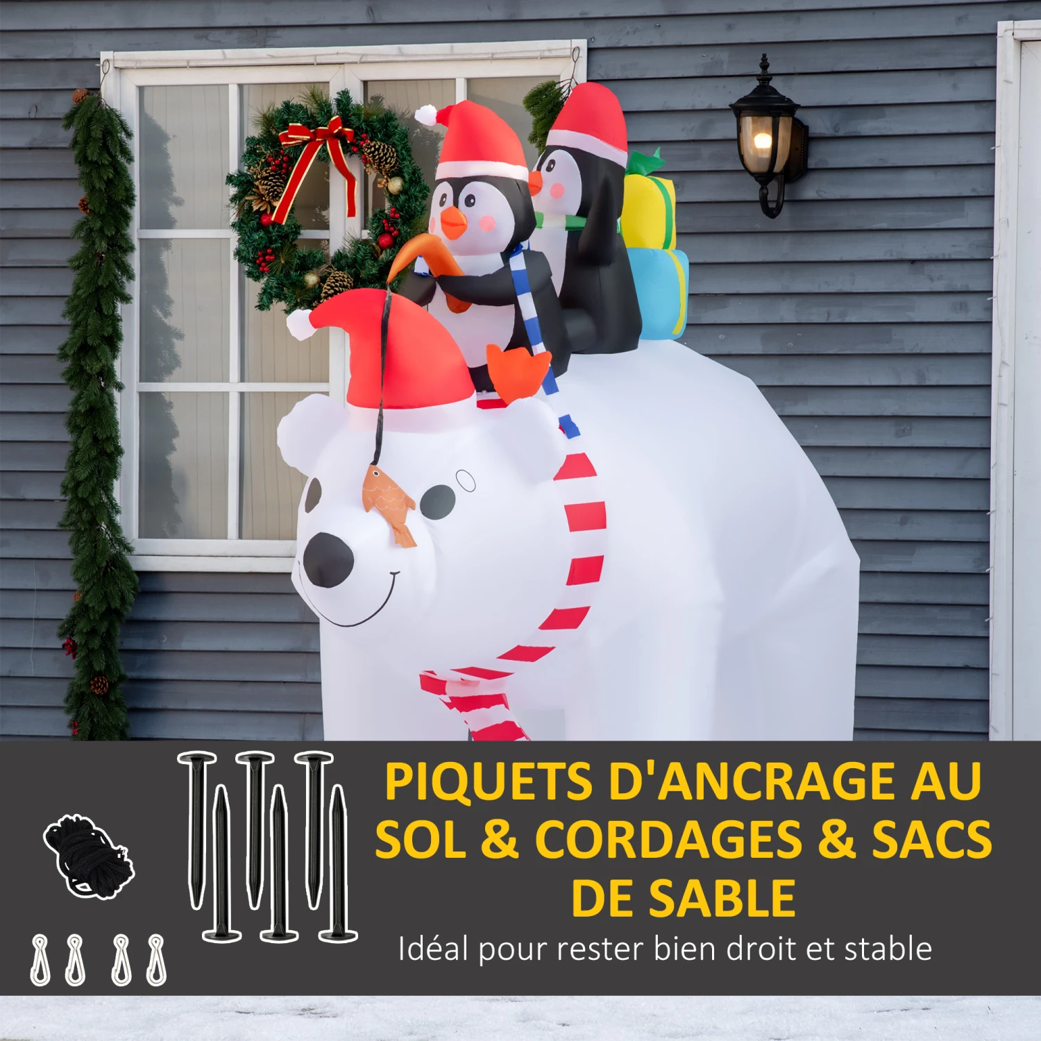 HOMCOM Ours Polaire Gonflable De Noël Décoration Gonflable LED De Noël 2,06H M Lumières LED 2 Pingouins Blanc 6 HOMCOM Ours Polaire Gonflable De Noël Décoration Gonflable LED De Noël 2,06H M Lumières LED 2 Pingouins Blanc – Image 6