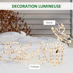 OUTSUNNY Silhouette Renne Lumineux Avec Traîneau - Renne Et Traîneau Lumineux De Noël - Décoration LED Extérieure De Noël - 192 LED Blanc Chaud -Homcom Boutique 3662970094259 4