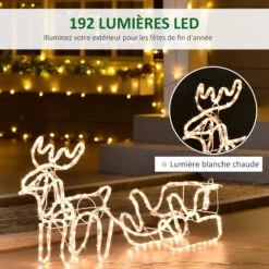 OUTSUNNY Silhouette Renne Lumineux Avec Traîneau - Renne Et Traîneau Lumineux De Noël - Décoration LED Extérieure De Noël - 192 LED Blanc Chaud -Homcom Boutique 3662970094259 5