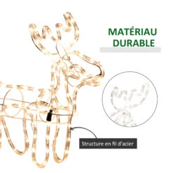 OUTSUNNY Silhouette Renne Lumineux Avec Traîneau - Renne Et Traîneau Lumineux De Noël - Décoration LED Extérieure De Noël - 192 LED Blanc Chaud -Homcom Boutique 3662970094259 6