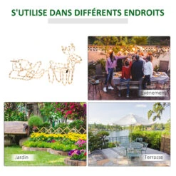 OUTSUNNY Silhouette Renne Lumineux Avec Traîneau - Renne Et Traîneau Lumineux De Noël - Décoration LED Extérieure De Noël - 192 LED Blanc Chaud -Homcom Boutique 3662970094259 7