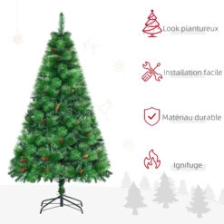 HOMCOM Sapin De Noël Artificiel 782 Branches épines Grand Réalisme Avec Pommes De Pin - Hauteur 180 Cm Vert -Homcom Boutique 3662970110119 4