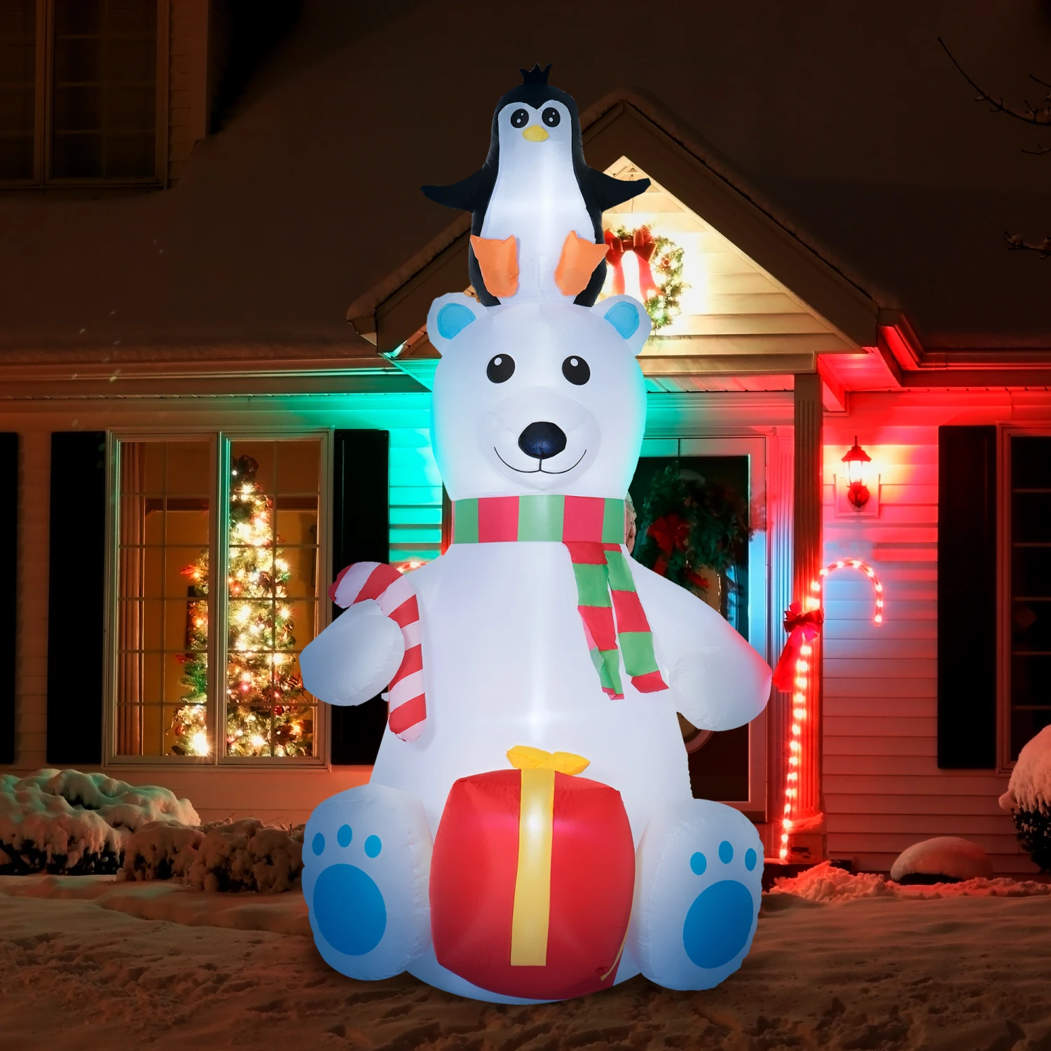 OUTSUNNY Ours Polaire Gonflable De Noël Décoration Gonflable LED De Noël 2,07H M 12 Lumières LED Pingouin Cadeau Blanc 1 OUTSUNNY Ours Polaire Gonflable De Noël Décoration Gonflable LED De Noël 2,07H M 12 Lumières LED Pingouin Cadeau Blanc