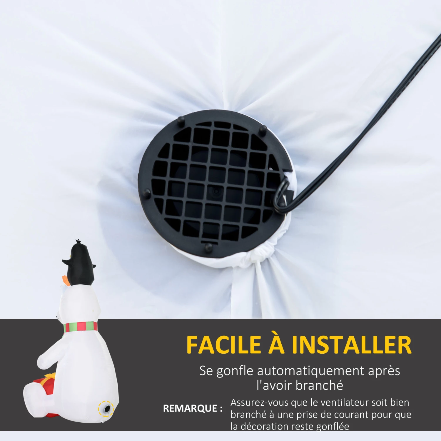 OUTSUNNY Ours Polaire Gonflable De Noël Décoration Gonflable LED De Noël 2,07H M 12 Lumières LED Pingouin Cadeau Blanc 4 OUTSUNNY Ours Polaire Gonflable De Noël Décoration Gonflable LED De Noël 2,07H M 12 Lumières LED Pingouin Cadeau Blanc – Image 4