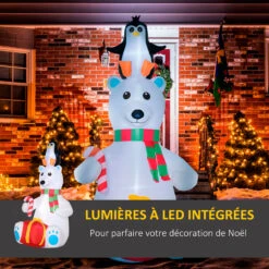 OUTSUNNY Ours Polaire Gonflable De Noël Décoration Gonflable LED De Noël 2,07H M 12 Lumières LED Pingouin Cadeau Blanc 11 OUTSUNNY Ours Polaire Gonflable De Noël Décoration Gonflable LED De Noël 2,07H M 12 Lumières LED Pingouin Cadeau Blanc -Homcom Boutique 3662970110317 5