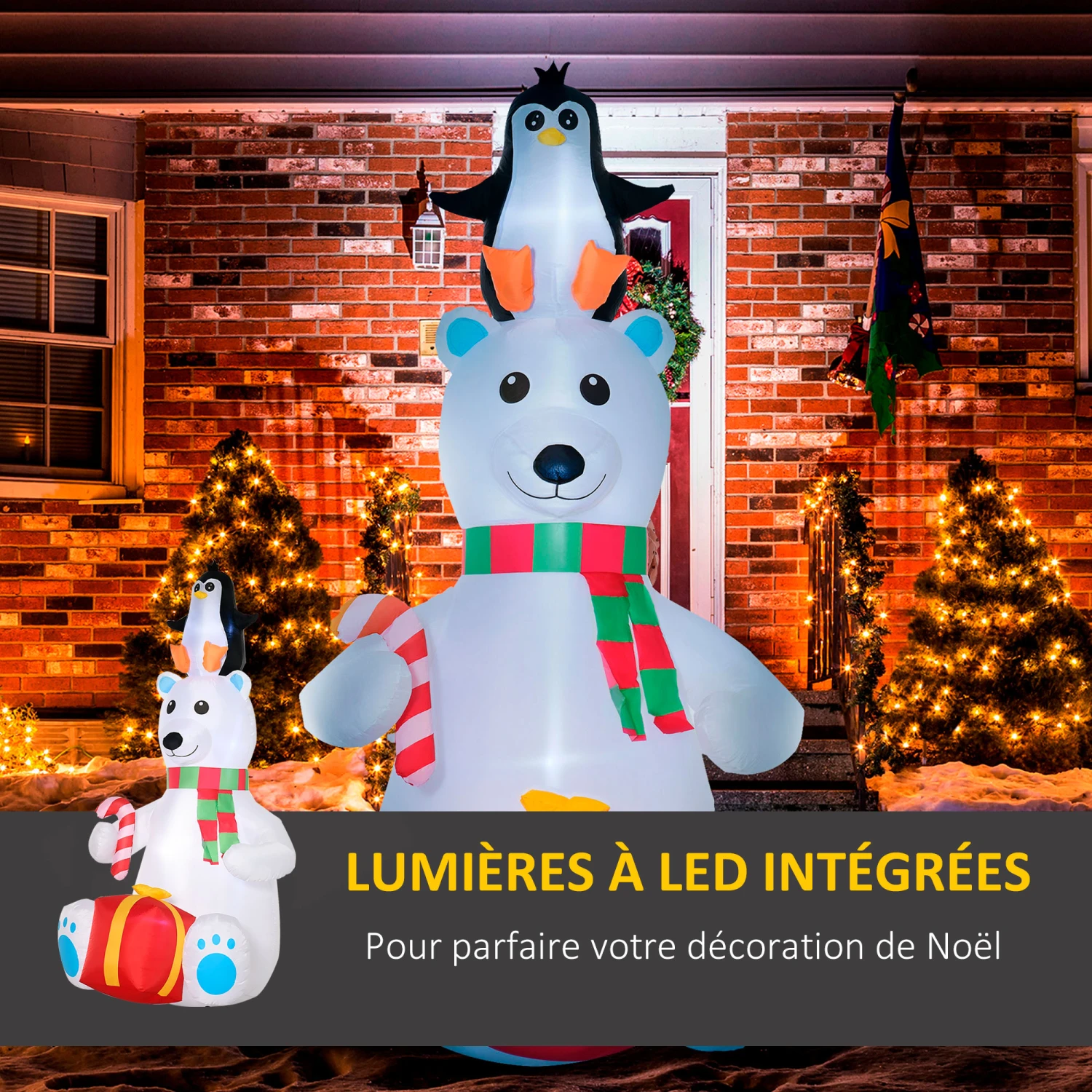 OUTSUNNY Ours Polaire Gonflable De Noël Décoration Gonflable LED De Noël 2,07H M 12 Lumières LED Pingouin Cadeau Blanc 5 OUTSUNNY Ours Polaire Gonflable De Noël Décoration Gonflable LED De Noël 2,07H M 12 Lumières LED Pingouin Cadeau Blanc – Image 5