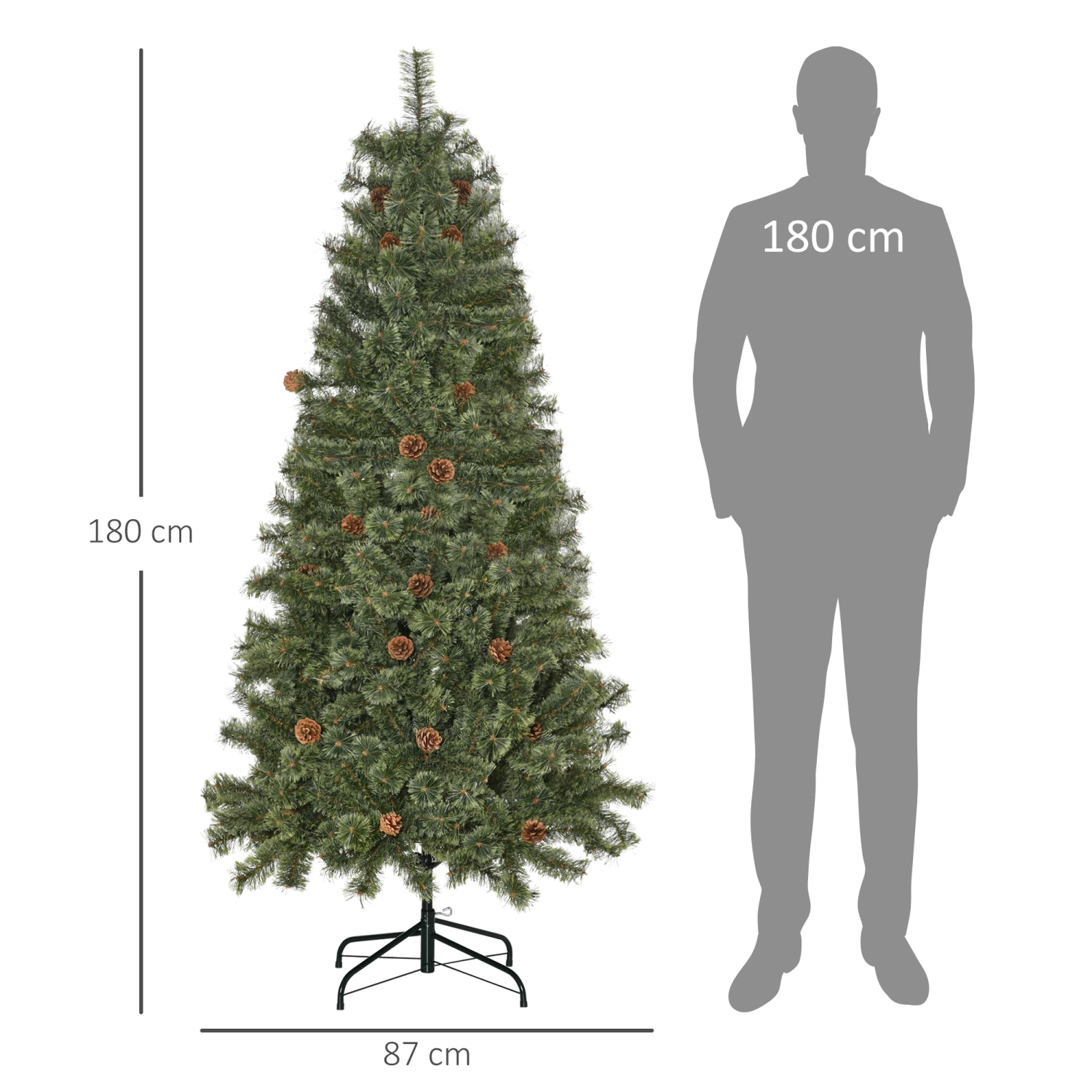 HOMCOM Sapin De Noël Artificiel Ø 87 X 180H Cm - 450 Branches épines Imitation Nordmann Grand Réalisme - 28 Pommes De Pin - Métal PVC Vert 3 HOMCOM Sapin De Noël Artificiel Ø 87 X 180H Cm - 450 Branches épines Imitation Nordmann Grand Réalisme - 28 Pommes De Pin - Métal PVC Vert – Image 3