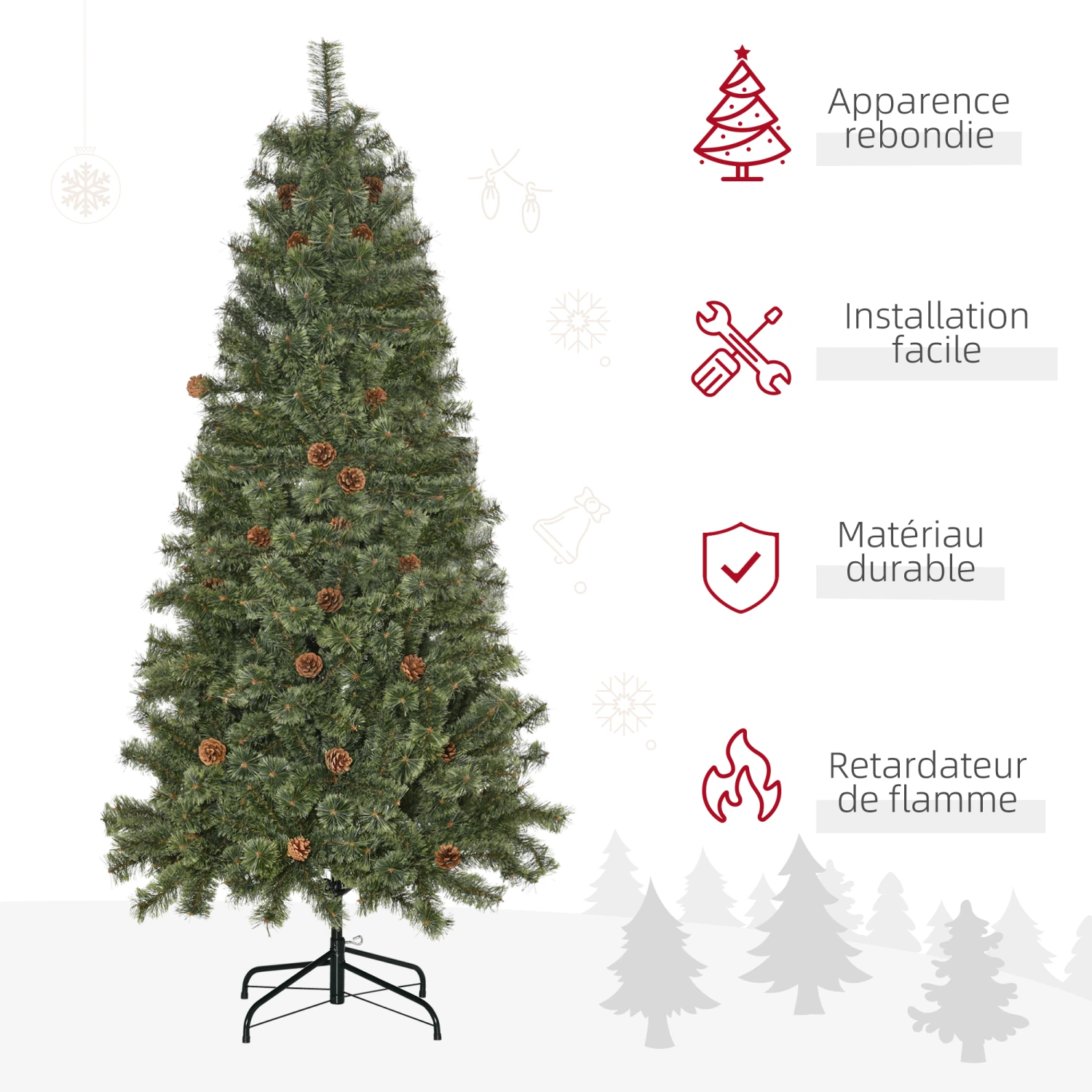 HOMCOM Sapin De Noël Artificiel Ø 87 X 180H Cm - 450 Branches épines Imitation Nordmann Grand Réalisme - 28 Pommes De Pin - Métal PVC Vert 4 HOMCOM Sapin De Noël Artificiel Ø 87 X 180H Cm - 450 Branches épines Imitation Nordmann Grand Réalisme - 28 Pommes De Pin - Métal PVC Vert – Image 4