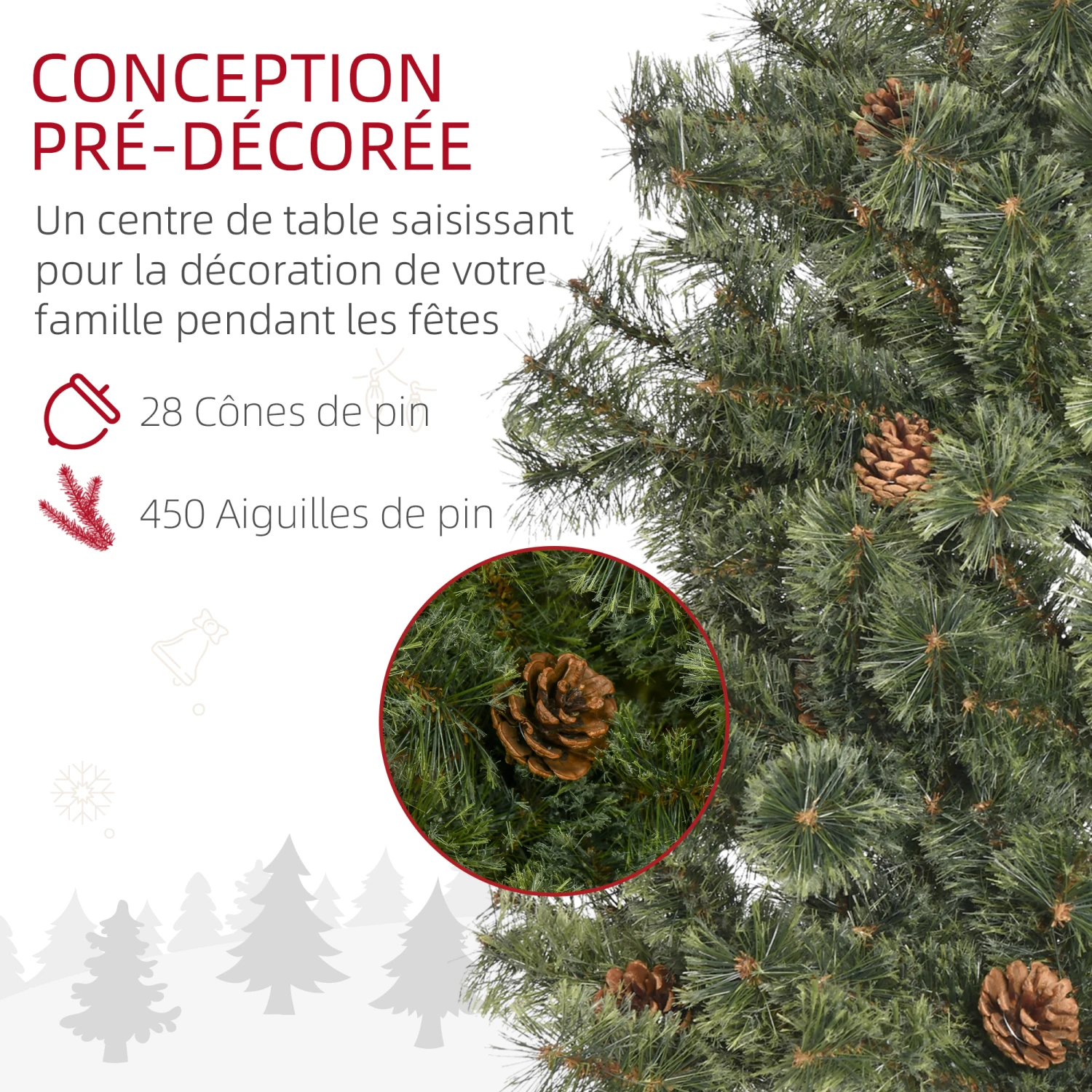 HOMCOM Sapin De Noël Artificiel Ø 87 X 180H Cm - 450 Branches épines Imitation Nordmann Grand Réalisme - 28 Pommes De Pin - Métal PVC Vert 6 HOMCOM Sapin De Noël Artificiel Ø 87 X 180H Cm - 450 Branches épines Imitation Nordmann Grand Réalisme - 28 Pommes De Pin - Métal PVC Vert – Image 6