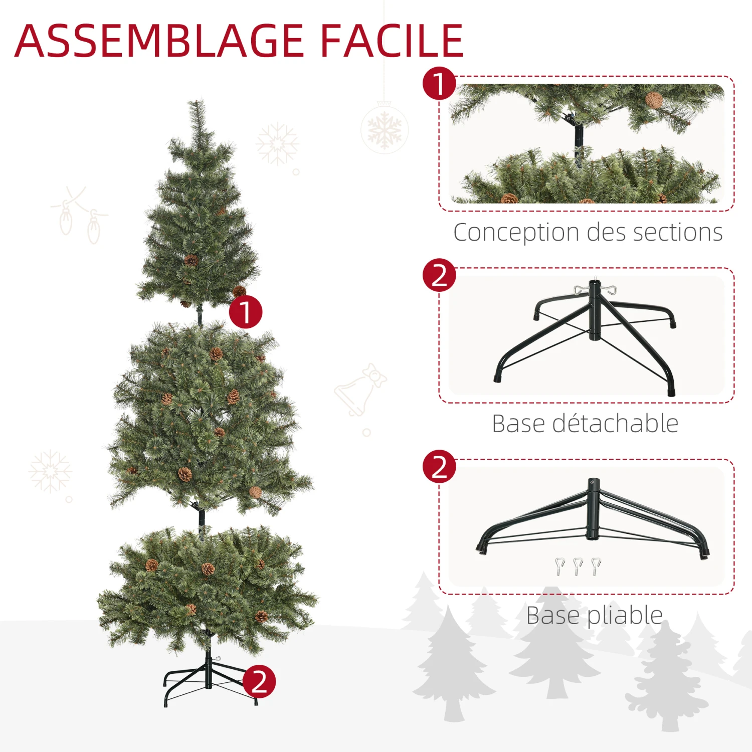 HOMCOM Sapin De Noël Artificiel Ø 87 X 180H Cm - 450 Branches épines Imitation Nordmann Grand Réalisme - 28 Pommes De Pin - Métal PVC Vert 7 HOMCOM Sapin De Noël Artificiel Ø 87 X 180H Cm - 450 Branches épines Imitation Nordmann Grand Réalisme - 28 Pommes De Pin - Métal PVC Vert – Image 7