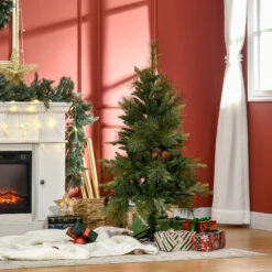 HOMCOM Sapin De Noël Artificiel Ø 61 X 120H Cm Pied Support Inclus 260 Branches épines Grand Réalisme Vert