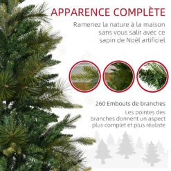 HOMCOM Sapin De Noël Artificiel Ø 61 X 120H Cm Pied Support Inclus 260 Branches épines Grand Réalisme Vert -Homcom Boutique 3662970111413 6