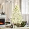 HOMCOM Sapin De Noël Artificiel Lumineux Blanc Dim. Ø 115 X 180H Cm 650 Branches 150 LED - Support Pied Pliable Métal PVC