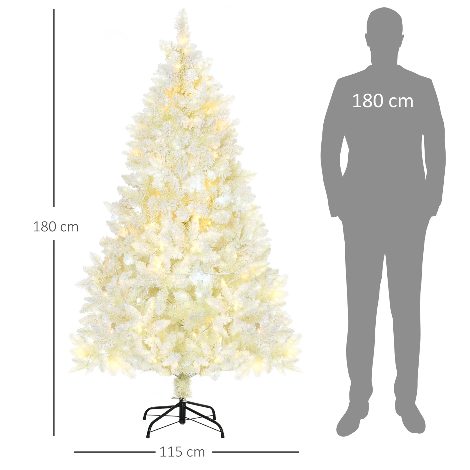 HOMCOM Sapin De Noël Artificiel Lumineux Blanc Dim. Ø 115 X 180H Cm 650 Branches 150 LED - Support Pied Pliable Métal PVC 3 HOMCOM Sapin De Noël Artificiel Lumineux Blanc Dim. Ø 115 X 180H Cm 650 Branches 150 LED - Support Pied Pliable Métal PVC – Image 3